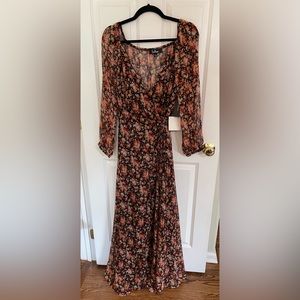 Lulus Long Sleeve Floral Maxi Wrap Dress